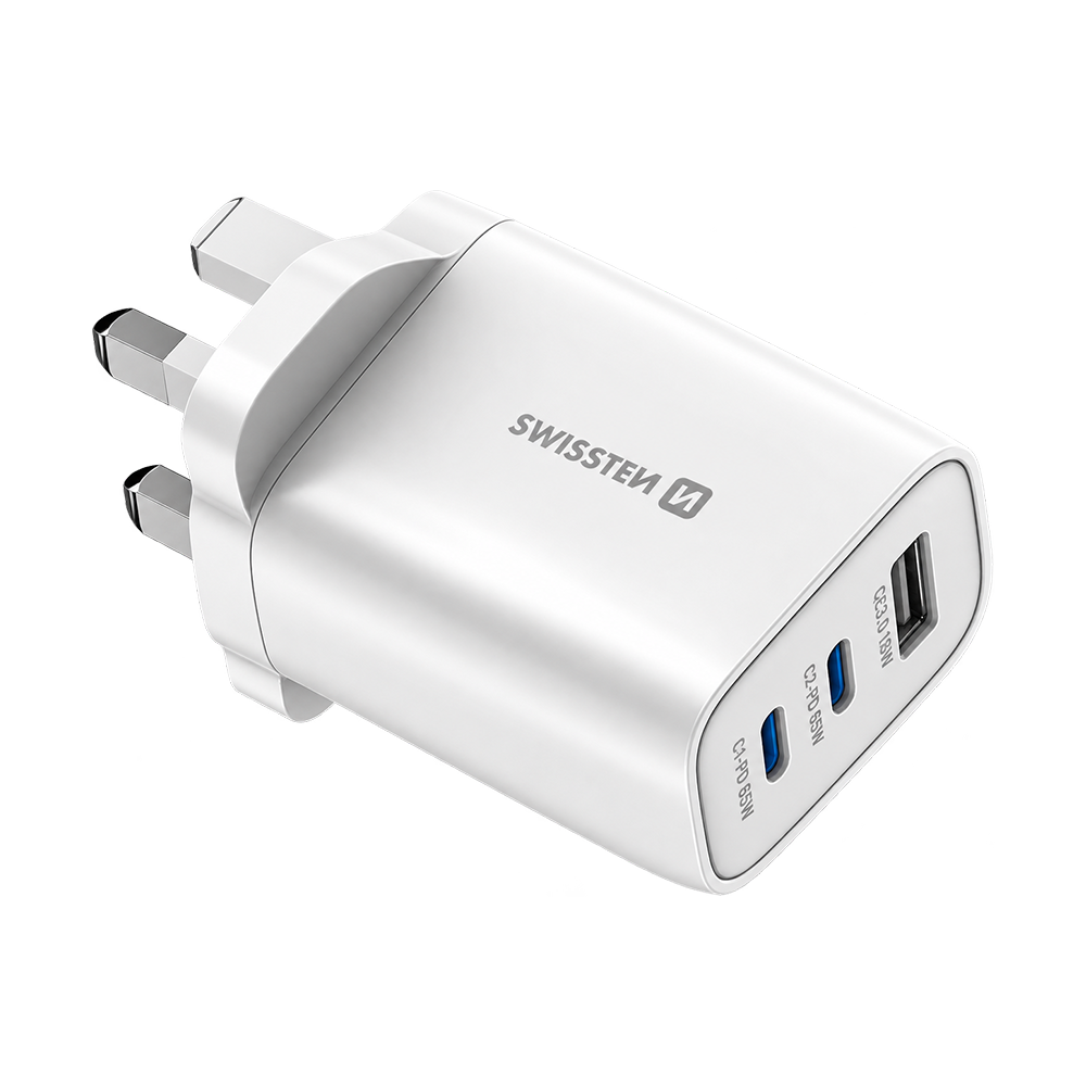 Swissten Edge GaN 65W 2x USB-C + USB-A Travel Charger