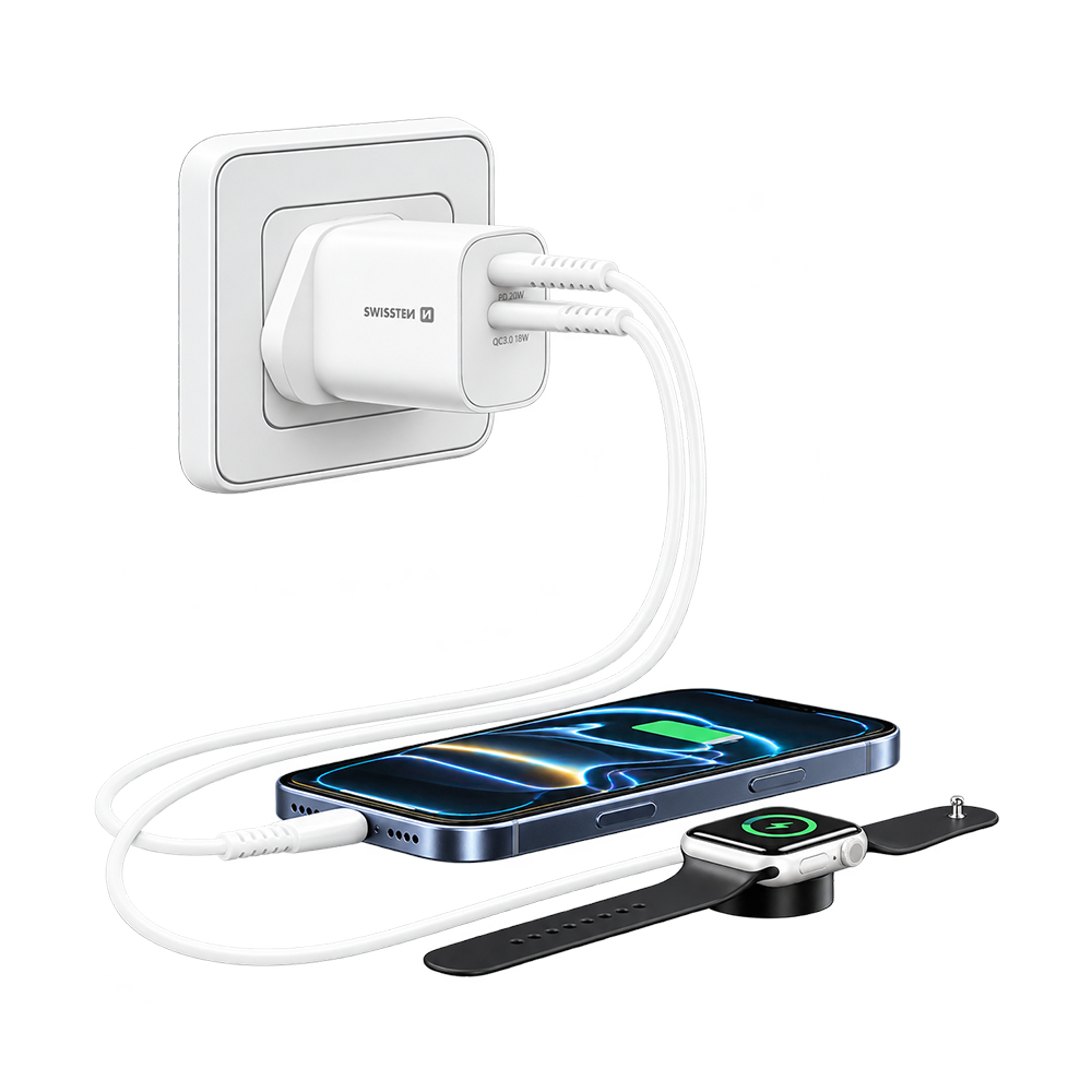 Swissten Edge GaN 20W USB-C + USB-A Travel Charger