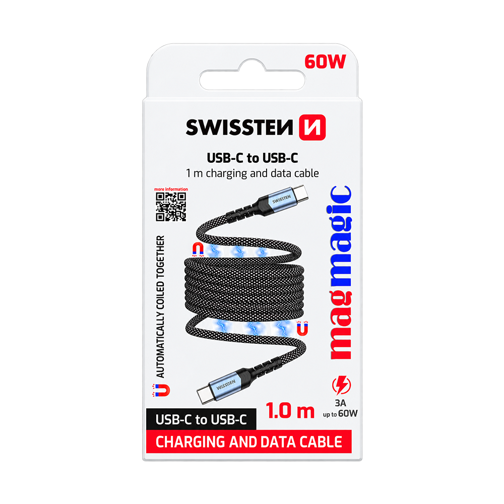 Swissten Magnetic Self-Winding USB-C to USB-C Cable 1m