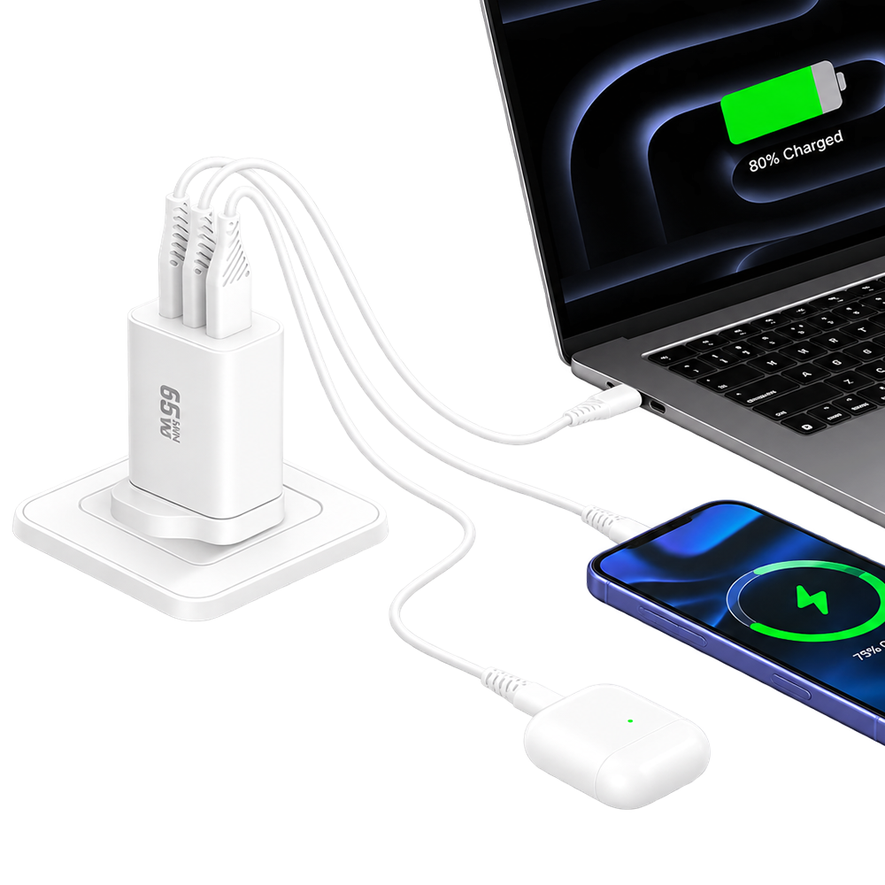 Swissten Edge GaN 65W 2x USB-C + USB-A Travel Charger
