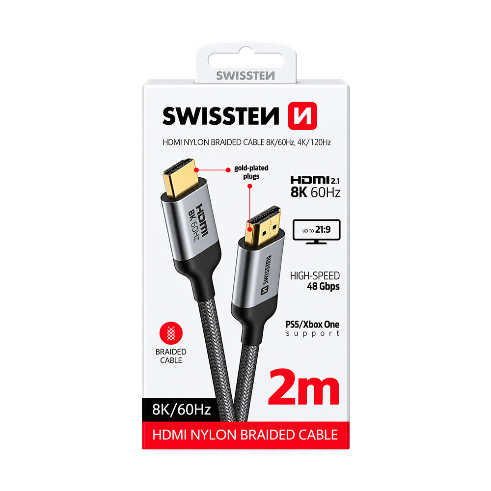 Swissten HDMI to HDMI 8K@60Hz Nylon Cable 2m