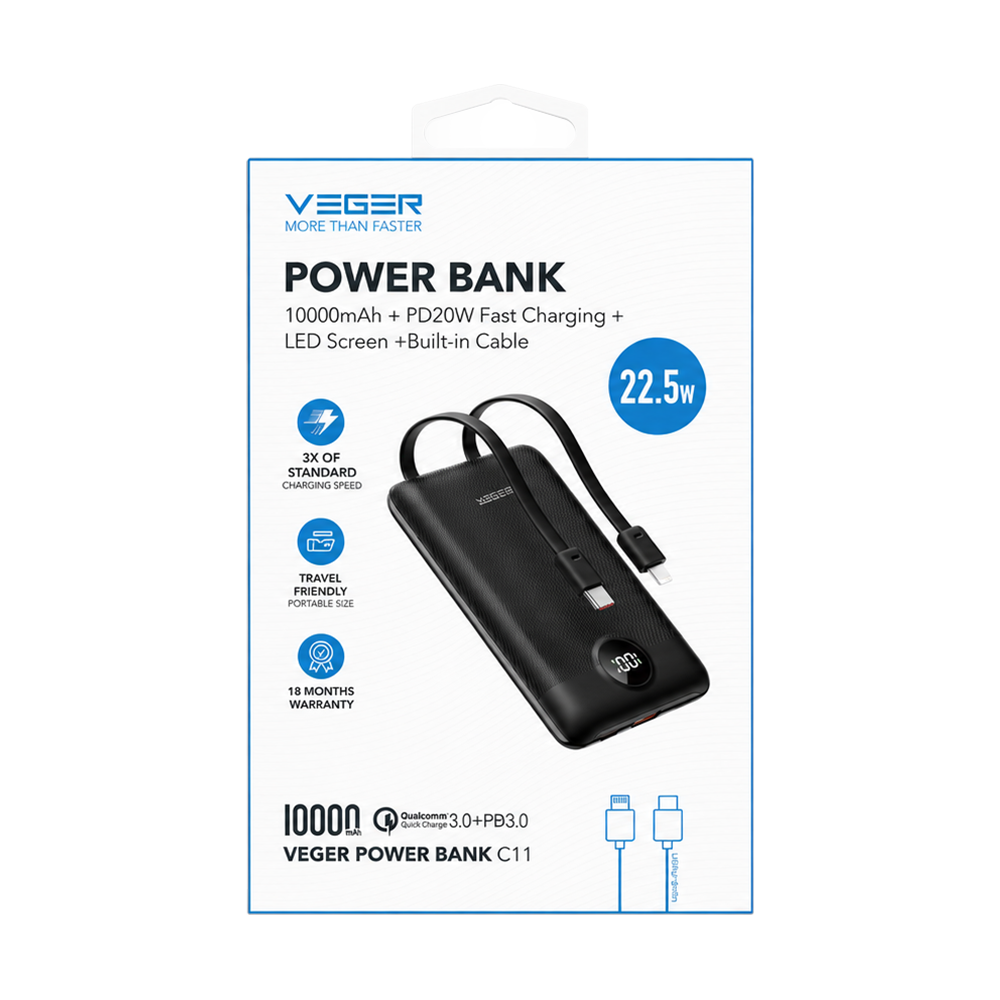 VEGER C11 W1170 10,000mAh 22.5W PD Powerbank