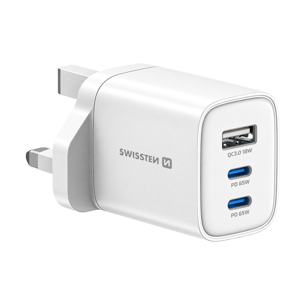 Swissten Edge GaN 65W 2x USB-C + USB-A Travel Charger
