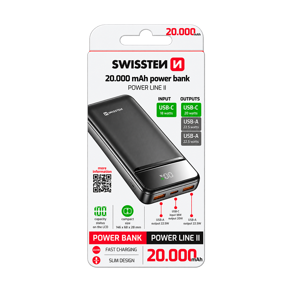 Swissten Power Line II 20,000mAh Power Bank