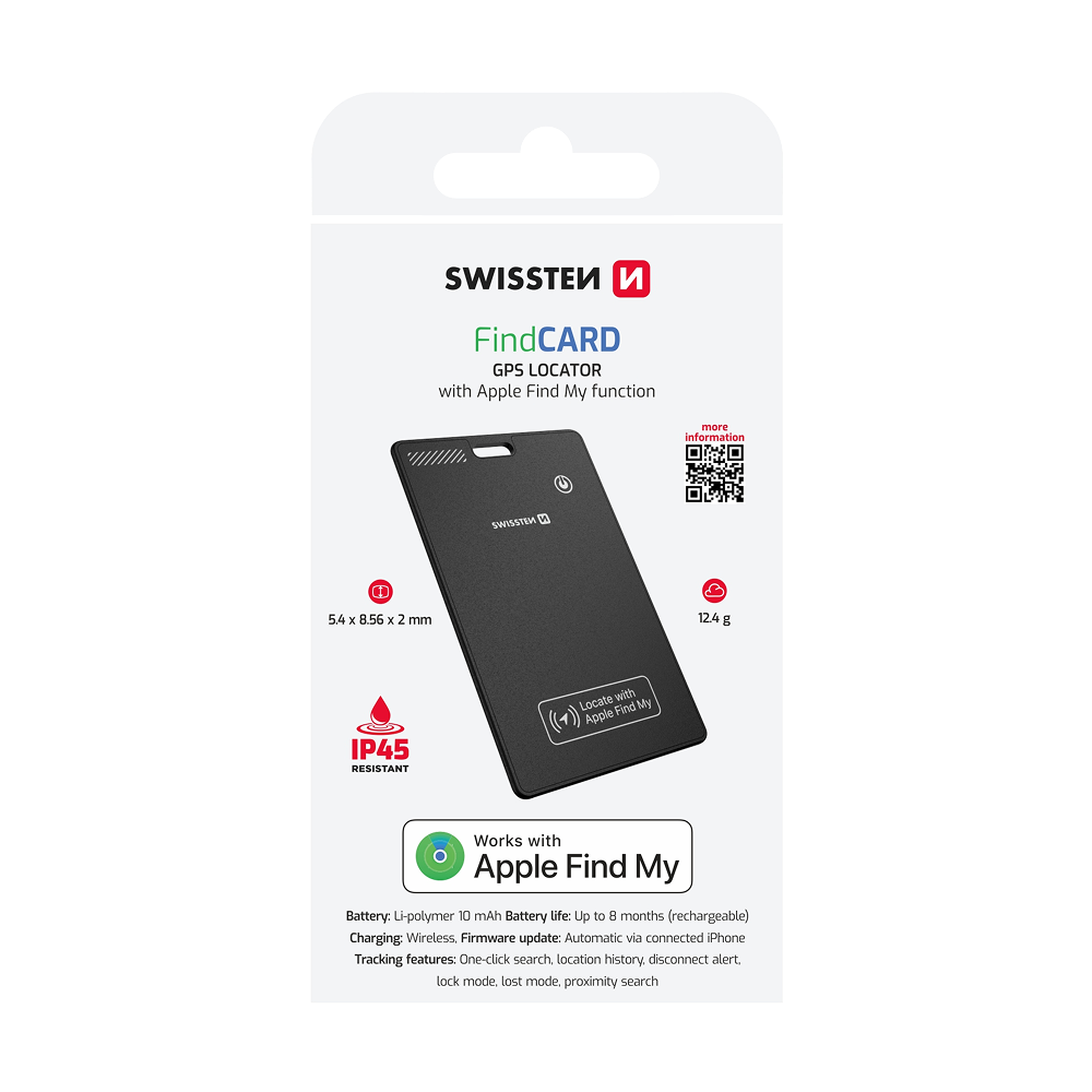 Swissten Find Card Smart Locator with Apple Find My