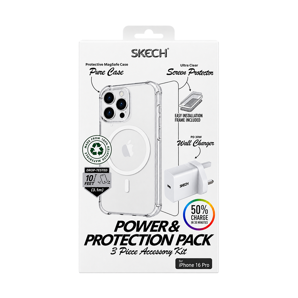 Skech SKBD-IPP24MS-PP Clear Case iPhone 16 Pro Glass Screen + Travel Charger