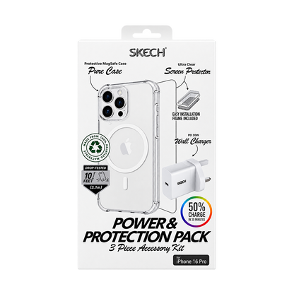 Skech SKBD-IPP24MS-PP Clear Case iPhone 16 Pro Glass Screen + Travel Charger
