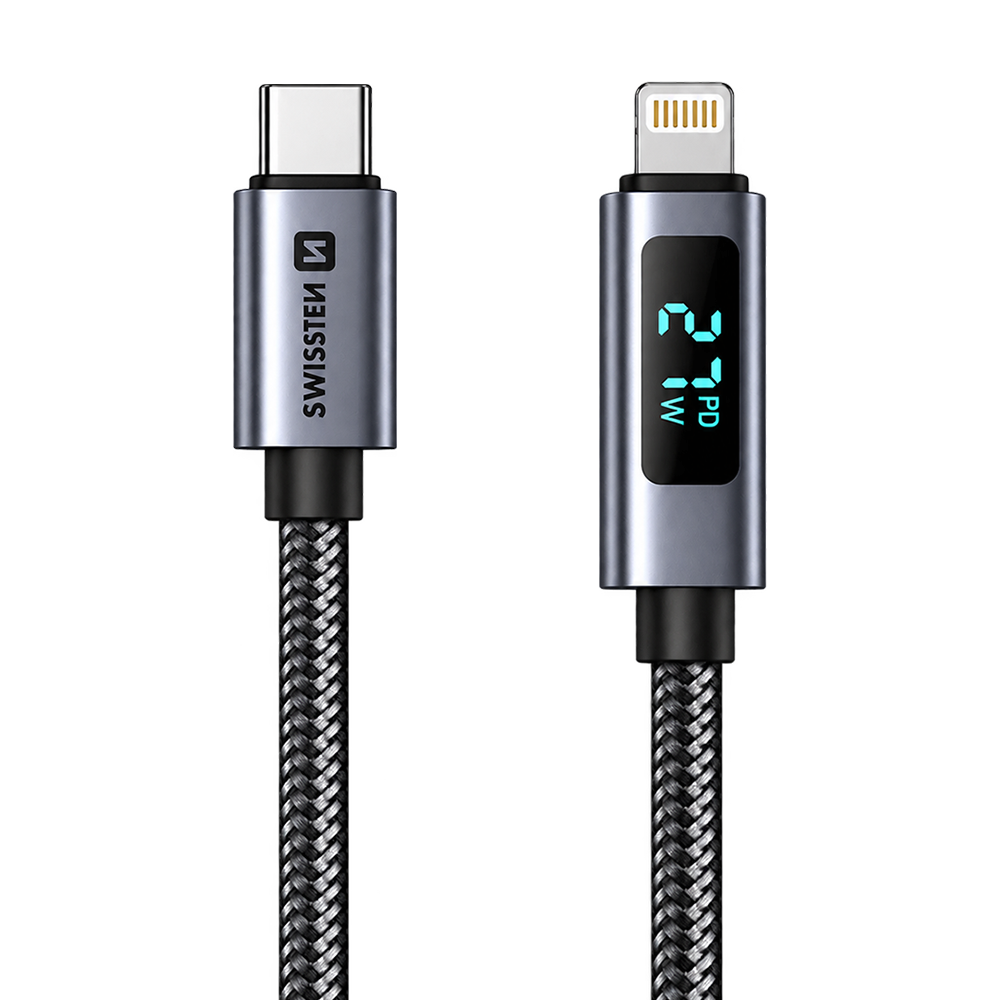 Swissten USB-C to Lightning Cable with LCD Display 1m