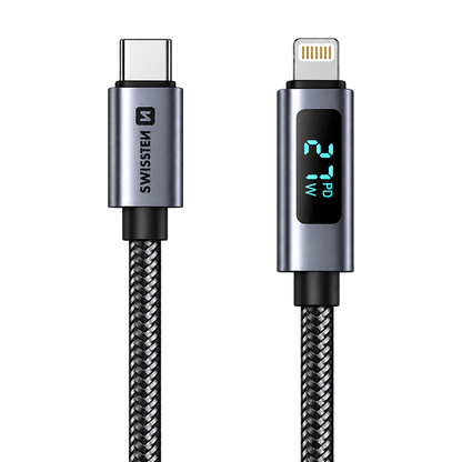Swissten USB-C to Lightning Cable with LCD Display 1m