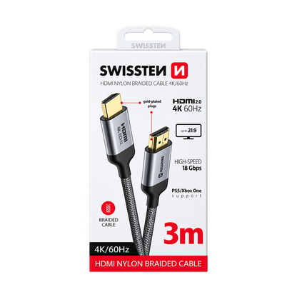 Swissten HDMI to HDMI 4K@60Hz Nylon Cable 3m