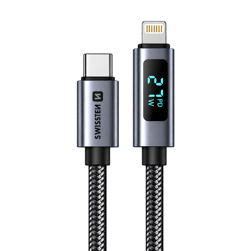 Swissten USB-C to Lightning Cable with LCD Display 1m