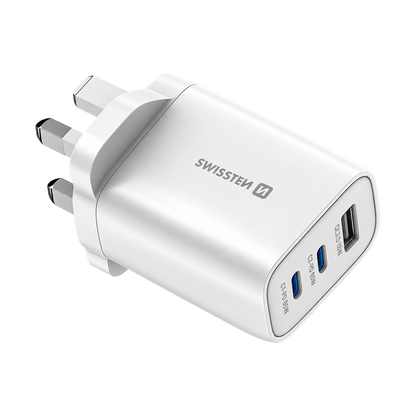 Swissten Edge GaN 65W 2x USB-C + USB-A Travel Charger