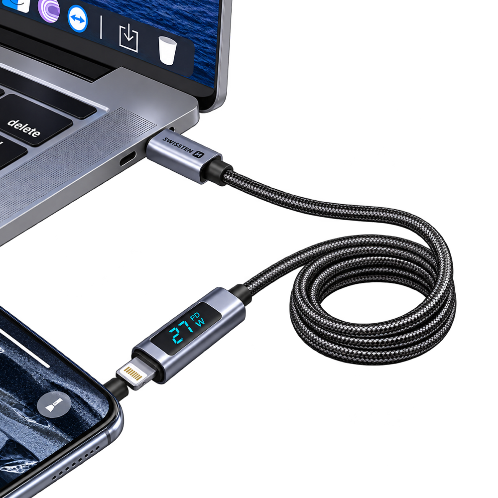 Swissten USB-C to Lightning Cable with LCD Display 1m