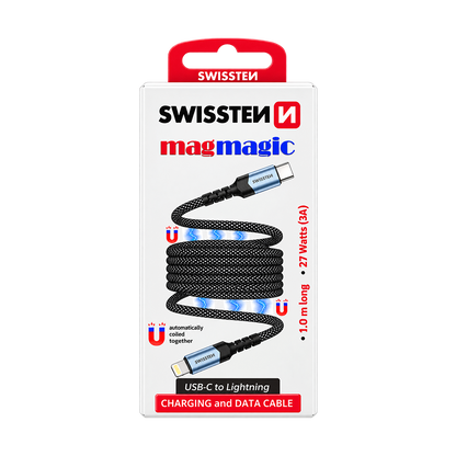 Swissten Magnetic Self-Winding USB-C to Lightning Cable 1m