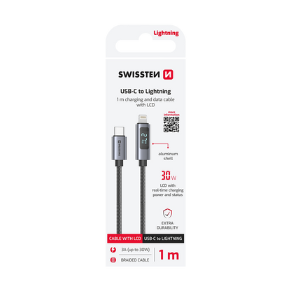 Swissten USB-C to Lightning Cable with LCD Display 1m