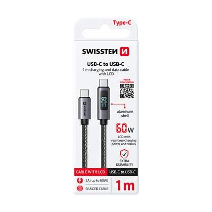 Swissten USB-C to USB-C Cable with LCD Display 1m