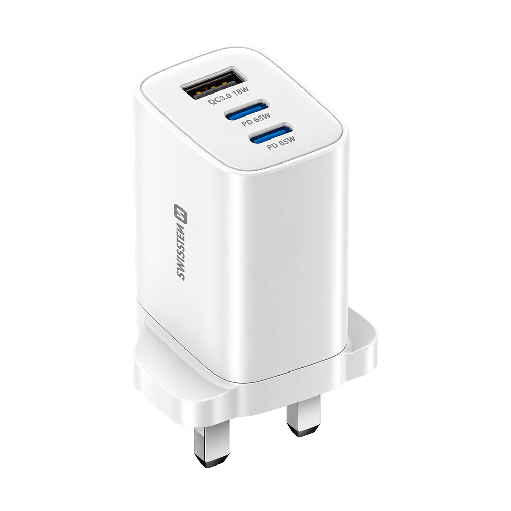 Swissten Edge GaN 65W 2x USB-C + USB-A Travel Charger