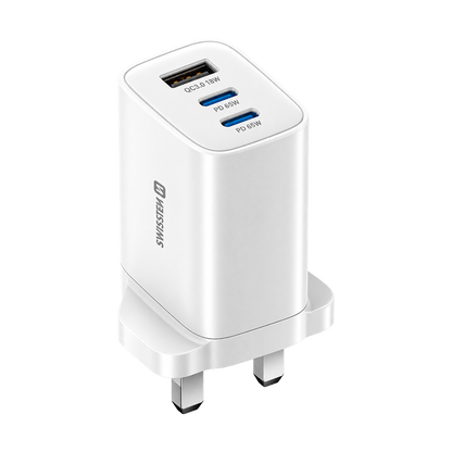 Swissten Edge GaN 65W 2x USB-C + USB-A Travel Charger