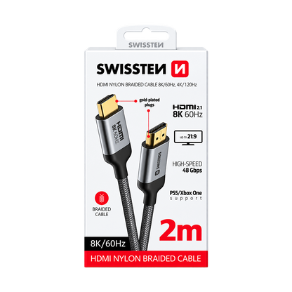Swissten HDMI to HDMI 8K@60Hz Nylon Cable 2m
