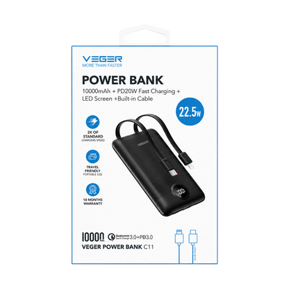 VEGER C11 W1170 10,000mAh 22.5W PD Powerbank