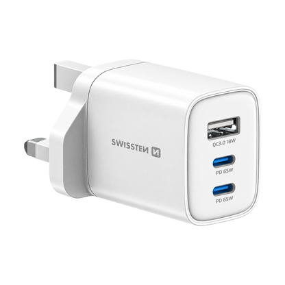 Swissten Edge GaN 65W 2x USB-C + USB-A Travel Charger