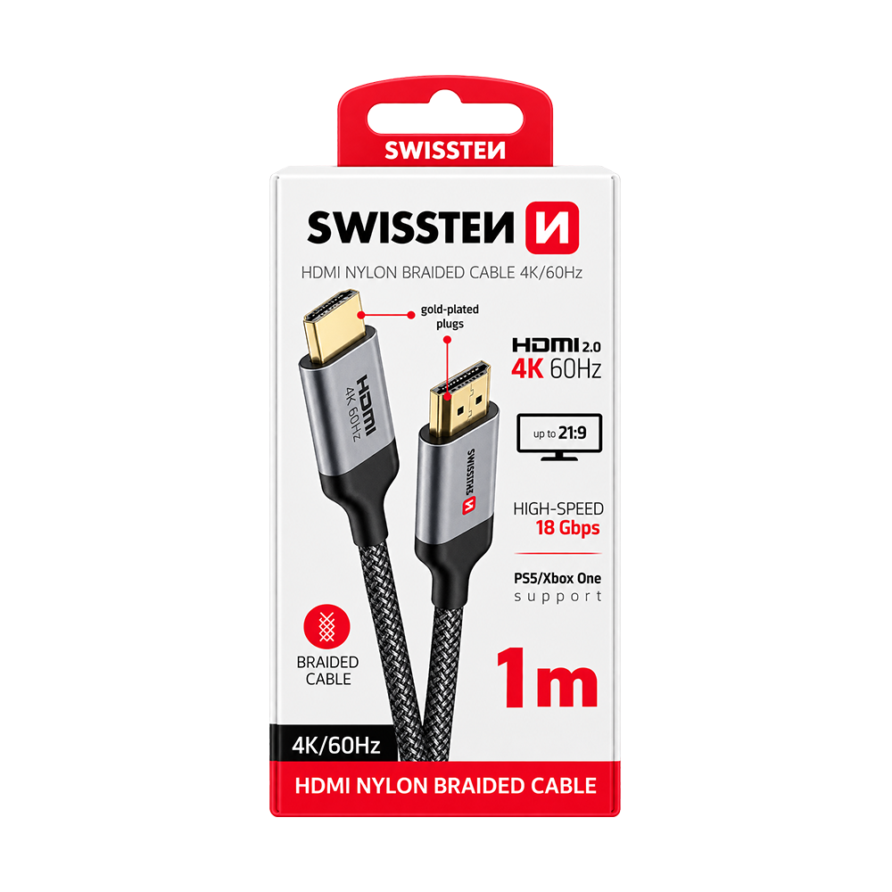 Swissten HDMI to HDMI 4K@60Hz Nylon Cable 1m