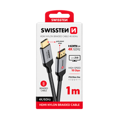 Swissten HDMI to HDMI 4K@60Hz Nylon Cable 1m
