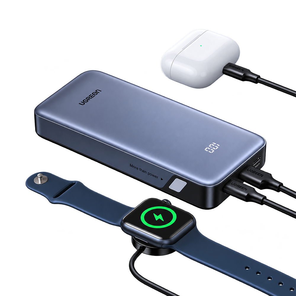 UGREEN 55985B 20,000mAh PD 30W Power Bank Dual USB-C Cable
